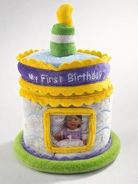 Baby Gund First Birthday Stuffed Plush Birthday Cake Photo Holder Toys Inside